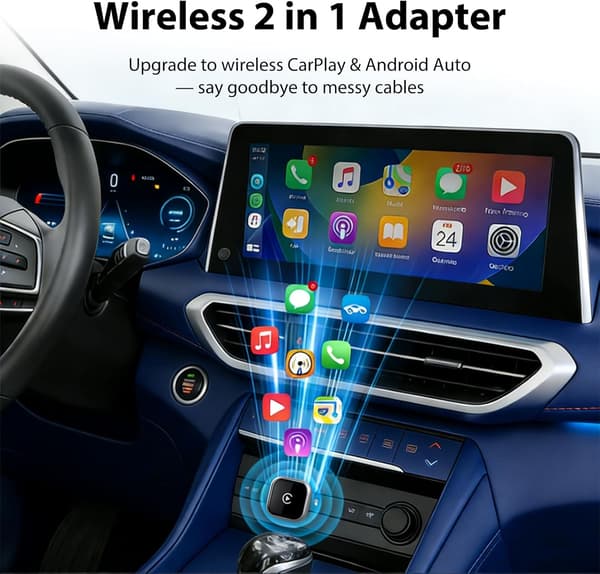 Langaton CarPlay-sovitin, 2-in-1 langaton Android Auto & CarPlay -langaton sovitin, plug and play, Android Auto -langaton sovitin