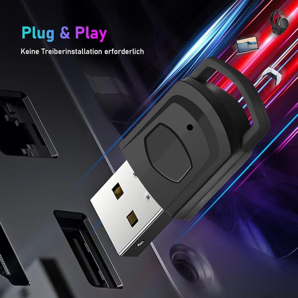 5.0 Bluetooth USB-ljudadapter för PS5/PS4/PC - Bluetooth-dongel, USB Bluetooth-adapter för PC med minimikrofon, Plug & Play
