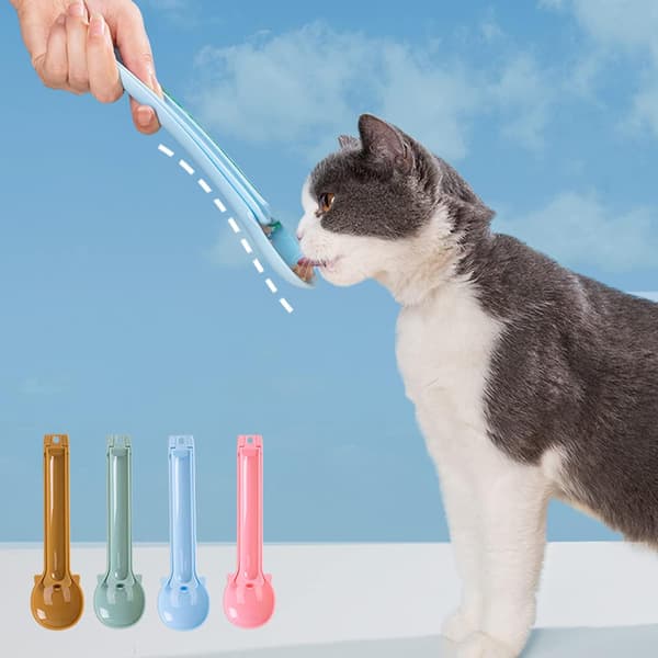 Katteklemme-ske, vådfoder til katte, foderske, kæledyrsfoder, ske, slikbar, vådfoder, flydende snack, foderske (pink)