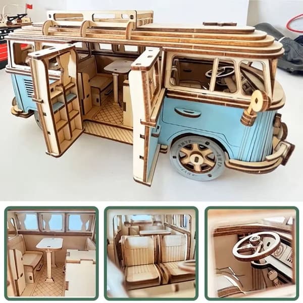 3D puinen palapeli - Matkailuauto (sininen)
