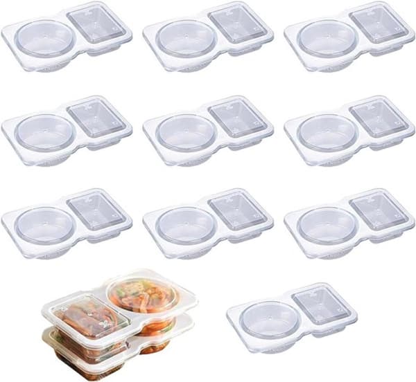 Plastbeholdere med 2 rum til snacks og måltider - 10 stk.