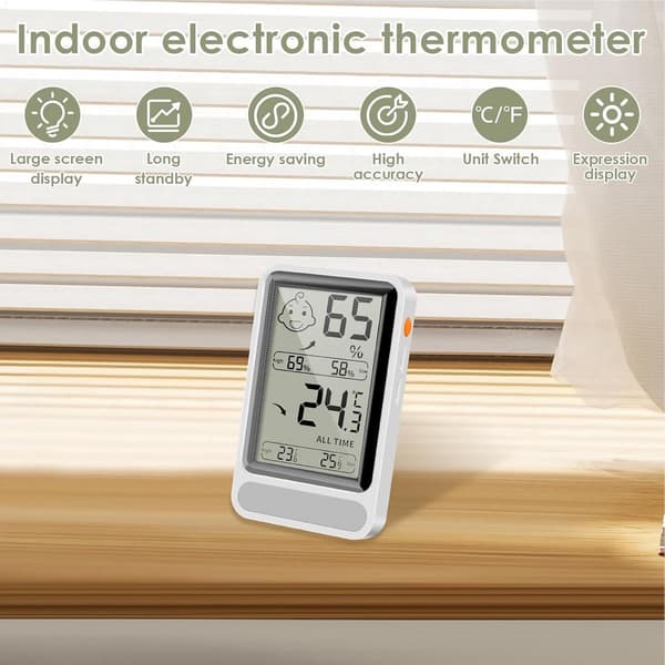 Digital inomhustermometer och hygrometer med stor belyst display