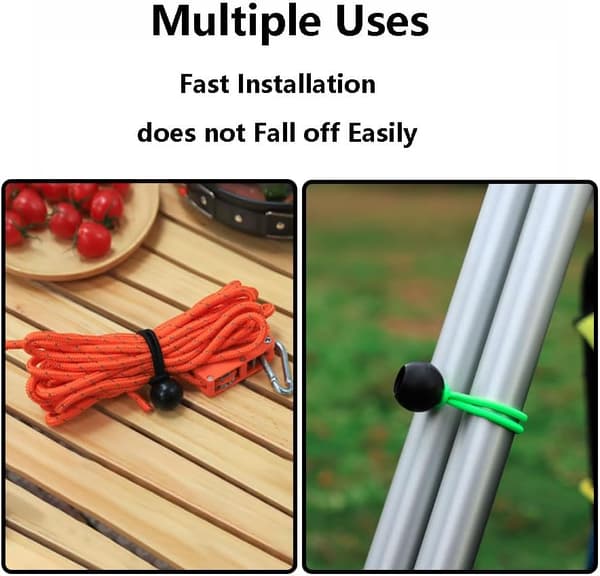 Elastisk snodd med kulor, elastiska fästremmar för utomhuscampingtält (svart och vit)