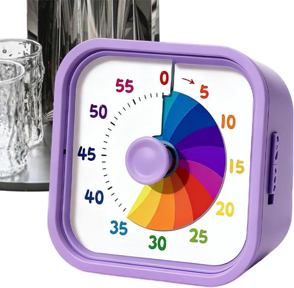 Timer - Lydløs visuel timer - Effektiv tidsstyring - Bærbar regnbueskive-timer - Påmindelse med ring og blink - Lilla - 8,7*8,7*5 cm