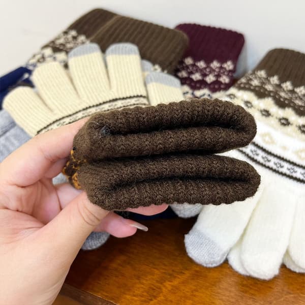 Vinter Jacquard Stretch Strikhandsker Unisex Par Trykte Touchscreen Handsker Udendørs Juleuld Split Finger Handsker - Khaki