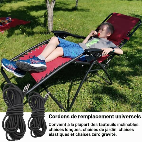 Universelle elastiske snore til liggestole, 8 stk., velegnet til zero-gravity stole, klapstole og liggestole, sort