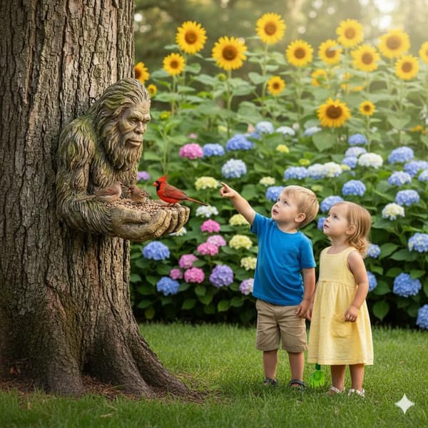 Bigfoot Sasquatch fuglefoderstatue til haven | Træknuser design, havestatue, vildtfoder, harpiksmateriale, unik gave