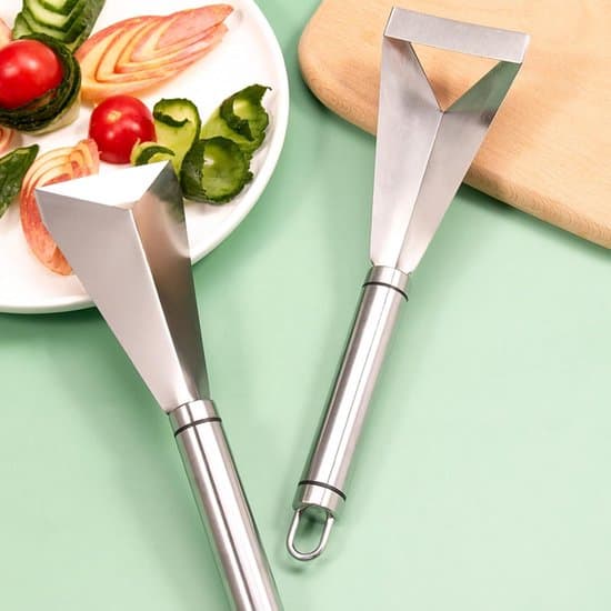 fruktskärare - triangulär form - grönsaksskärare - rivjärn - fruktskärare - äppelskärare i rostfritt stål - silver