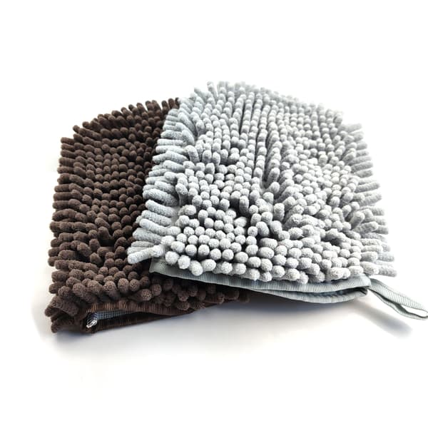 Mikrofiber - Kæledyr - Vante - 2-pak - Grå - Poterens - Tørring - Hunde - Katte - Standard