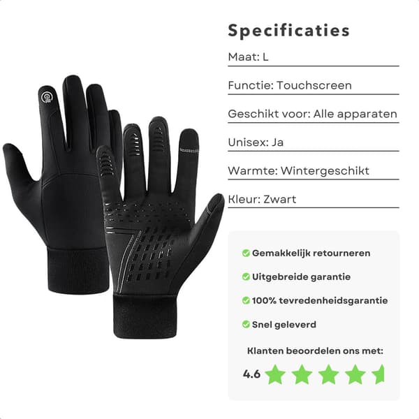 Luksushandsker - Touchscreen-handsker - Størrelse L - Unisex Vinterhandsker - Sort - Smartphone-handsker - Inkluderer E-BOG