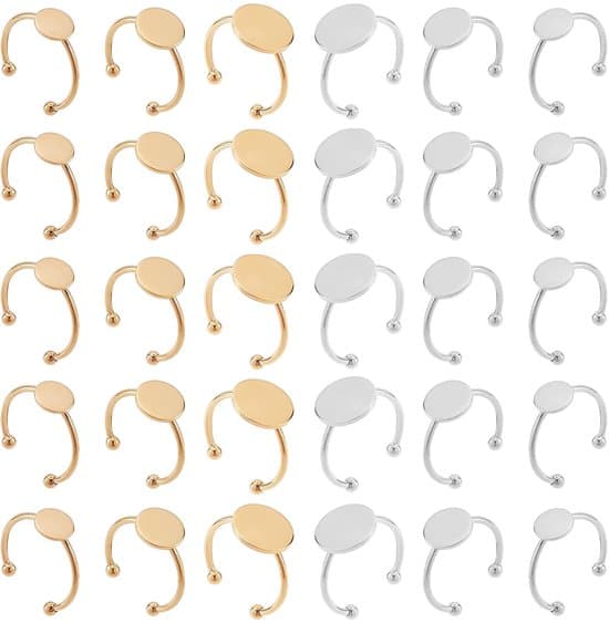 30 tomme ringe - rustfrit stål - justerbar ringbase - flad tom ringbasebakke til smykkefremstilling DIY håndværk (guld og sølv)