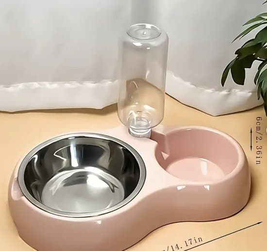 Foderstation til kæledyr med vandskål, skridsikker base, dobbelt skåldesign til katte og hunde - lyserød