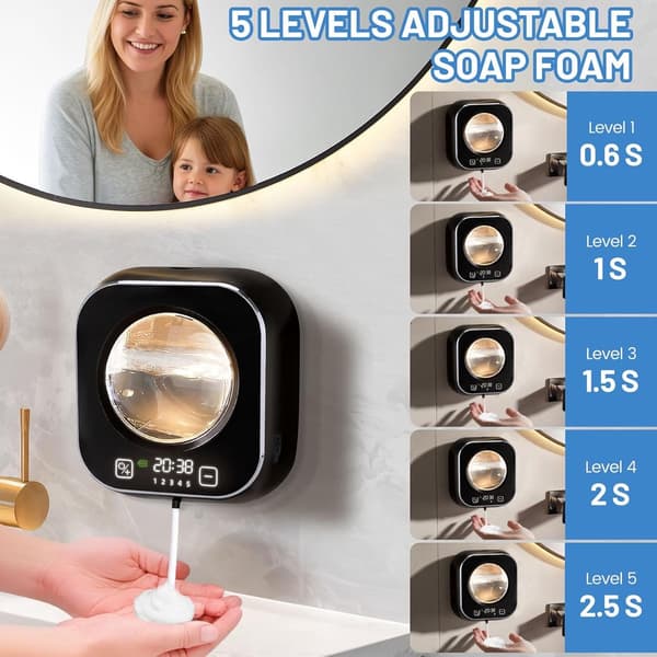 Automatisk Sæbedispenser - 320ml - Skum - Genopladelig - Sort