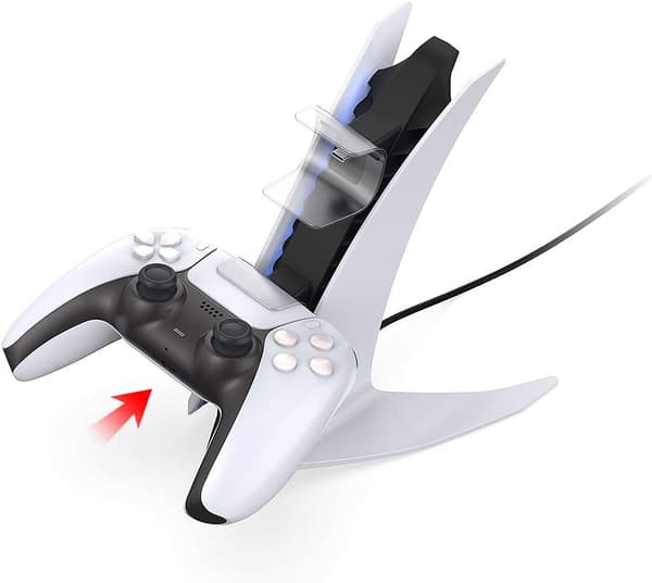 Velegnet til PS5-controlleroplader, med LED-belysning og opladerkabel, PlayStation 5 Dual Controller-ladestation