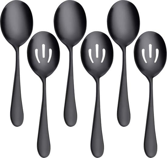 6 dele - skesæt - 3 serveringsskeer - 3 hulskeer - sorte buffetsskeer i rustfrit stål - bestik i rustfrit stål - sort
