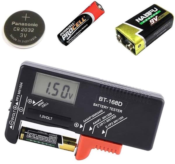 Digital Batteritester - Batterimåler Volt Checker - Tjek Batterier - Universal Testfunktion - 9V 1.5V AA AAA - Sort