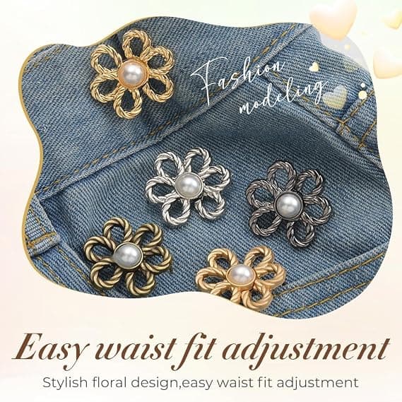 4 Stykker Blomster Jeans Taljeforstærker - Knapper til Jeans Taljeforbedring