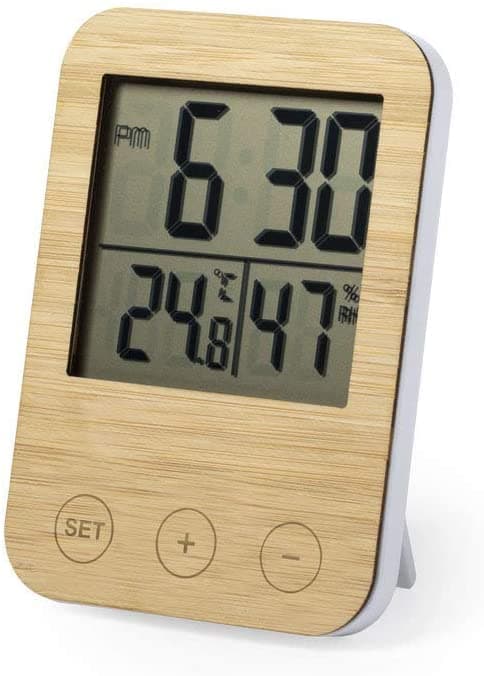 Väderstation – Termometer – Hygrometer – Bambuträ – Present