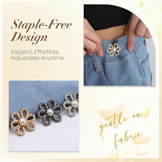 4 Stykker Blomster Jeans Taljeforstærker - Knapper til Jeans Taljeforbedring