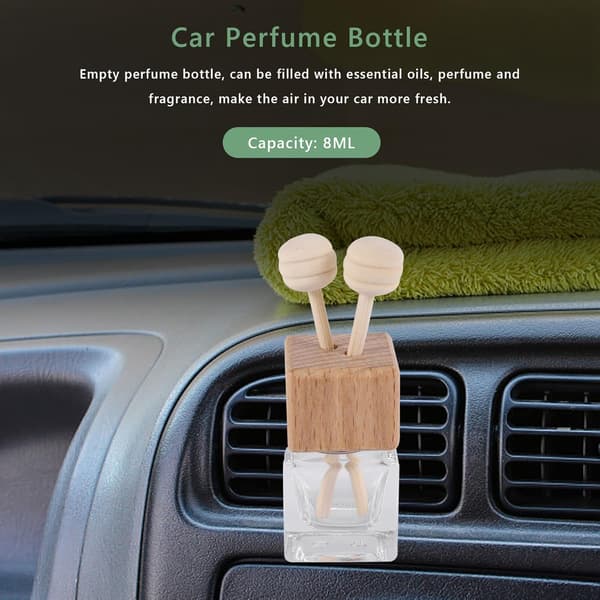 10-pack, 8 ml klar glasbilsluftfräschare med klämma och diffusor, tomma eteriska oljeparfymflaskor och diffusorventil