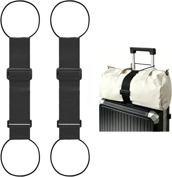 Mångsidiga, starka, justerbara bagageremmar, set om 2, elastiska bagagetillbehör, elastiska fästremmar (svart)