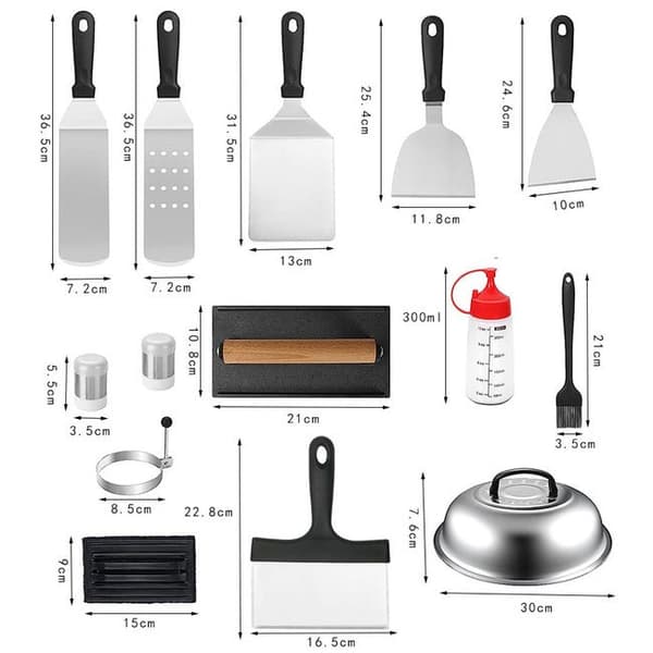 17-osainen keittotason lisävarustesarja – litteä teppanyaki-lastasarja, litteä grilli