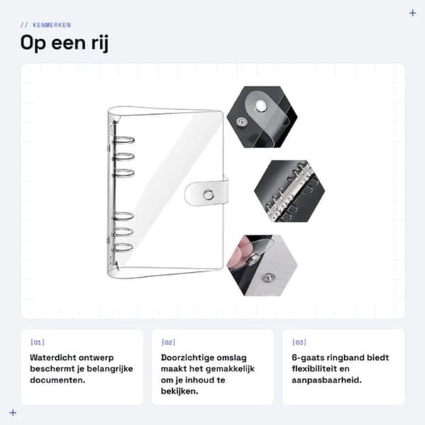 Vandtæt Notesbogsmappe - A6 Ringbind 6 Ringe - Blød PVC - Løsbladsmappe - Letvægt - Robuste Ringe i Rustfrit Stål