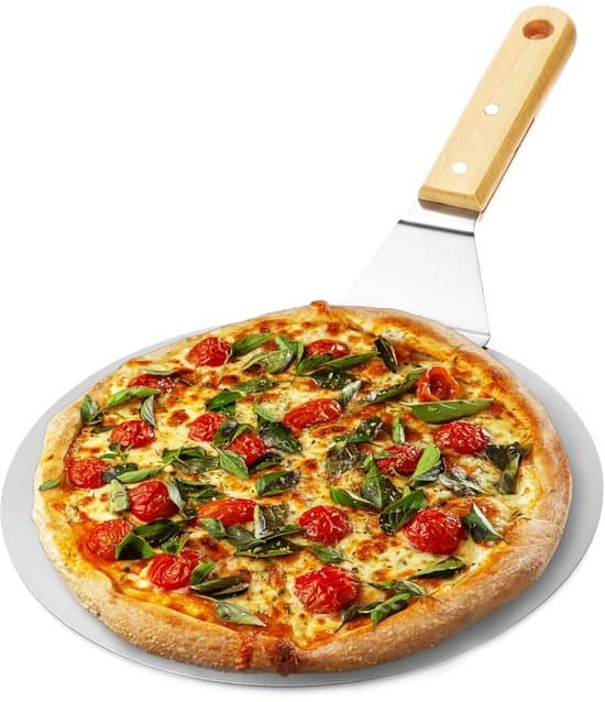 Pizzaspade - rostfritt stål - 1 styck - silverfärgad/brun