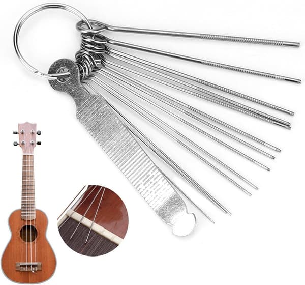 Gitarrsadel filset - Gitarr underhållskit - Strängjustering och reparation - Hållbart rostfritt stål - 14 delar - Silver