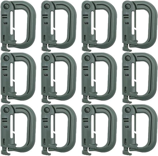 Förpackning med 12 karbinhakar - Molle-tillbehör - D-formad karbinhake - Plastkarbinhake
