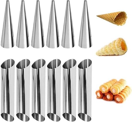 12 stk. non-stick cannoli-forme, cannoli-rør i rustfrit stål, flødehornforme og bageplade til bageudstyr