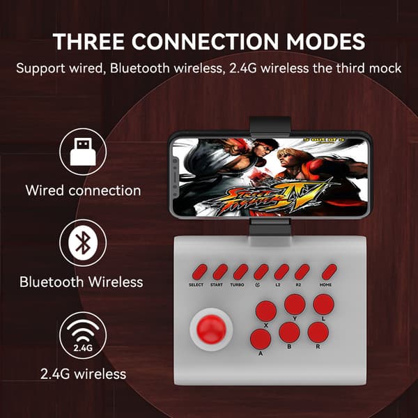 Spilcontroller, egnet til trådløse kampspilsplatforme som PS4/PS3/PC/Switch, Steam og TV-set-top-bokse, hvid og rød.