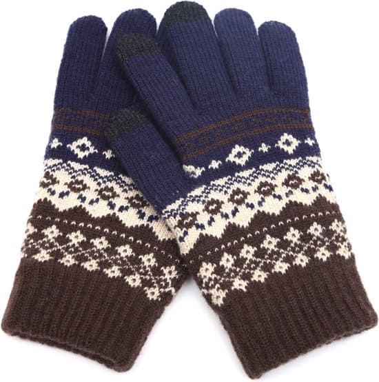 Vinter Jacquard Stretch Strikhandsker Unisex Par Trykte Touchscreen Handsker Udendørs Juleuld Split Finger Handsker - Blå