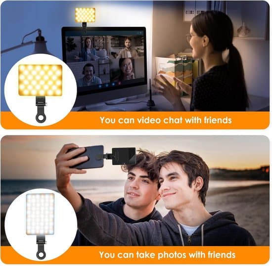 Selfie-lys - Bærbart fyldlys - 60 LED'er - 3 lystilstande - Videolys - Studielyskliplys - computere - Sort