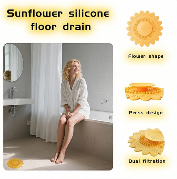 Solros silikon avloppsskydd - 2-pack hårfångare - dusch - bad och diskho - Blomformad badpropp - Ej - 2-pack