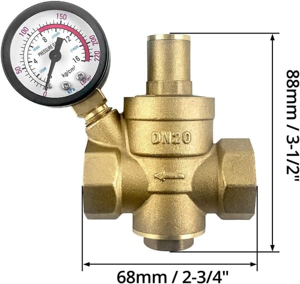 DN20 messing vandtryksregulator med justerbar trykreducerende ventil