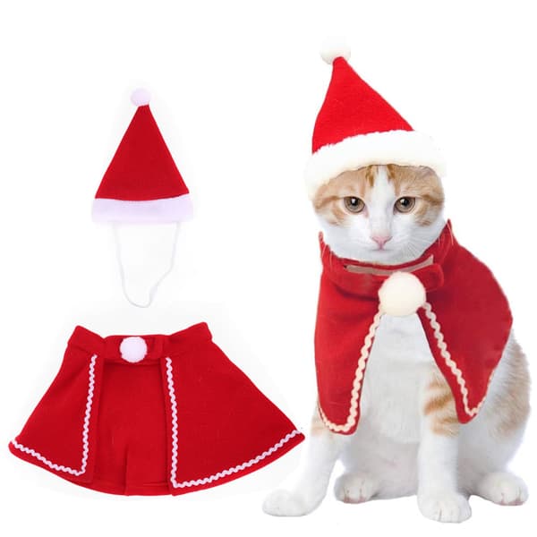 Kæledyrs julehatte, tørklædesæt, hundehuer, kattekapper, julepynt, 2 sæt