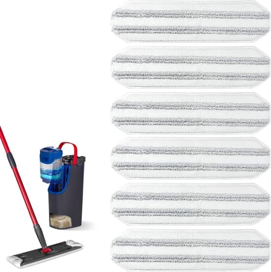 6-delars ersättningsmoppset O Cedar H2prO moppsystem - Vileda H2PrO Flat Mop Refill Kit - mopphuvudbyte - Grå - 6-delars