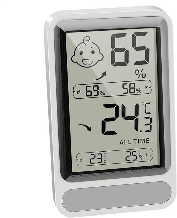 Digital inomhustermometer och hygrometer med stor belyst display