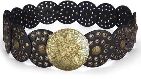 Dame Disc Bælte - Justerbart Cowboy Bælte - Højkvalitets PU Læder - Robust og Holdbart - Retro Boho Design - Nitte Håndværk