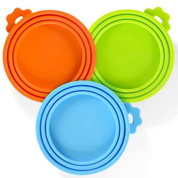 pakker med dåse-kæledyrsfoder med universallåg for sikkerhed/silikonelåg til hunde- og kattefoder (grøn + blå + orange)