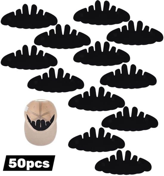 50 stycken - Hattfoder, Svettfoder, Filthattfoder, Återanvändbara hattfoder för baseballkepsar, Solhattar (Svart)