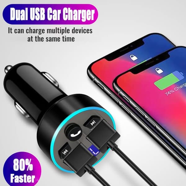 FM-sender bil Bluetooth, bil Bluetooth-adapter, QC3.0 hurtigoplader, dobbelt USB-understøttelse, håndfri installation/USB-flashdrev