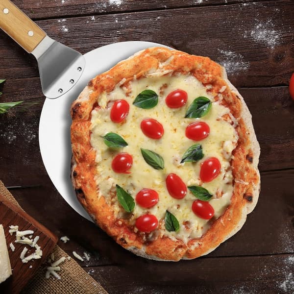 Pizzaspade - rostfritt stål - 1 styck - silverfärgad/brun