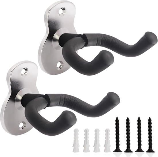 Gitarrväggfäste - 2 delar - Gitarrkrok - Väggfäste för att hänga gitarr - Gitarrhållare - Gitarrhängare - Gitarrstöd - Silver - 2 delar