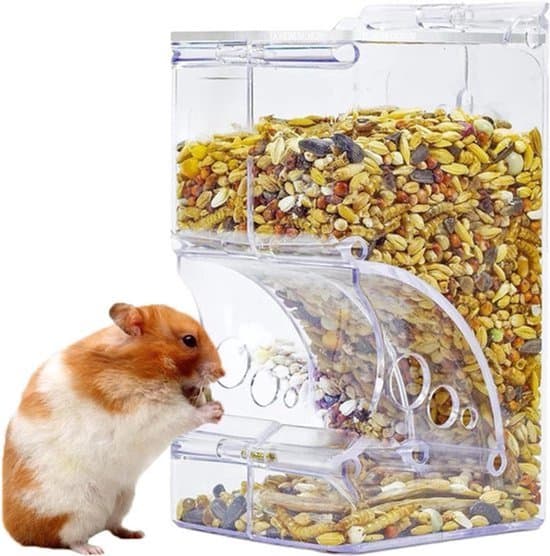 Hamsterfoderautomat til hamstere - transparent akryl - automatisk - 300 ml - velegnet til papegøjer og mini pindsvin