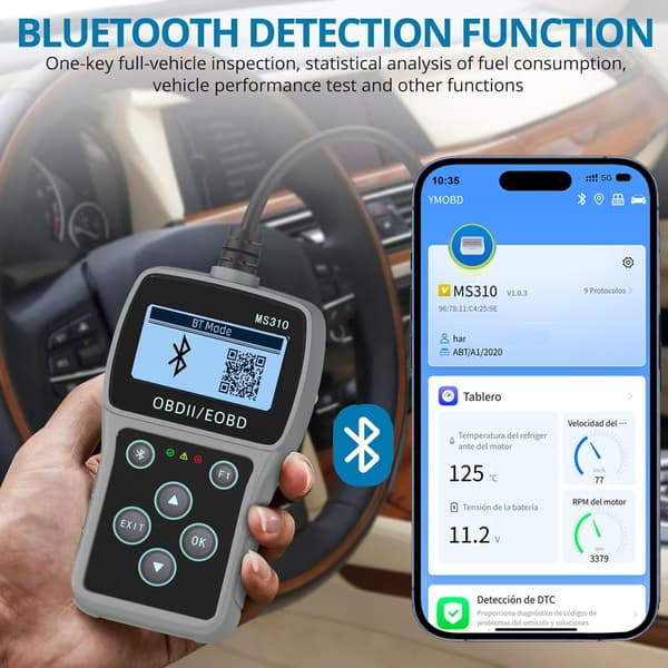 Bluetooth OBD2-skannerdiagnostikverktyg, 3-i-1 OBD2-skanner Bluetooth-uppgradering för AD310/MS309/MS310/BD310 bilkodläsare, rensa koder