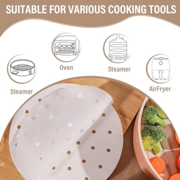100 Dim Sum-papper - Runda 20 cm - Non-stick-beläggning och bambu