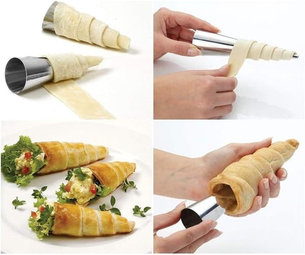 10 forme i rustfrit stål til fløderuller, perfekte til cannoli, croissanter og vafler