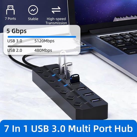 USB 3.0 Hub med 7 porte og 5 Gbps hastighed